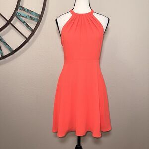 Express Dress 4 Orange Sleeveless Halter Fit & Flare Mini Vacation Cocktail